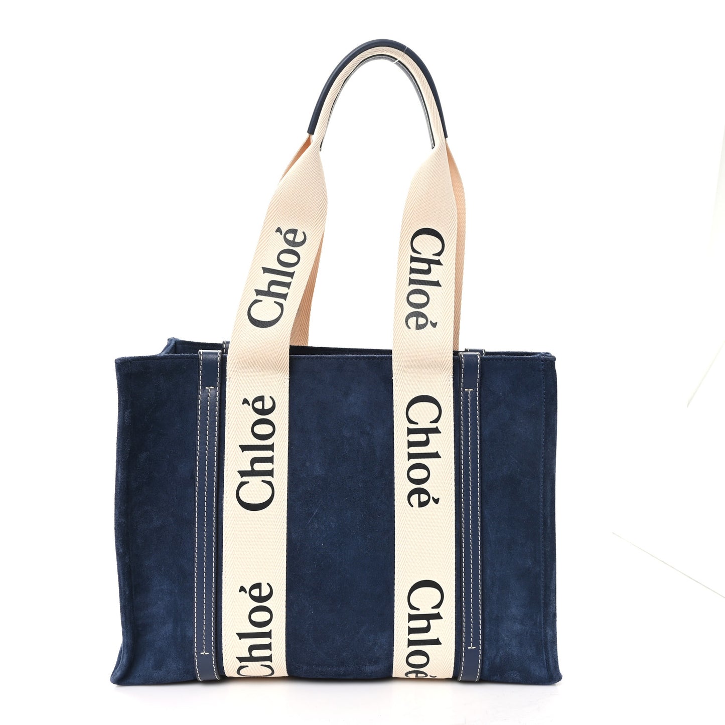 Suede Calfskin Medium Woody Ribbon Tote Navy