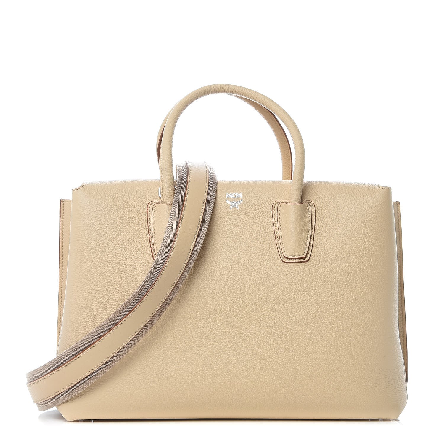MCM Grained Calfskin Medium Milla Tote Natural 1 of 10
