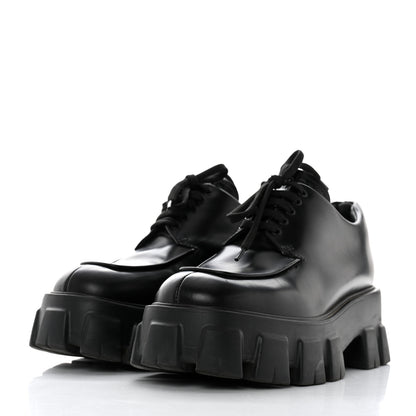Prada Spazzolato Rois Monolith 55mm Derby Loafers 39 Black 3 of 11