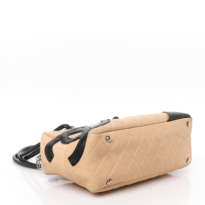 Chanel Calfskin Quilted Large Cambon Bowler Beige Black 4 of 15