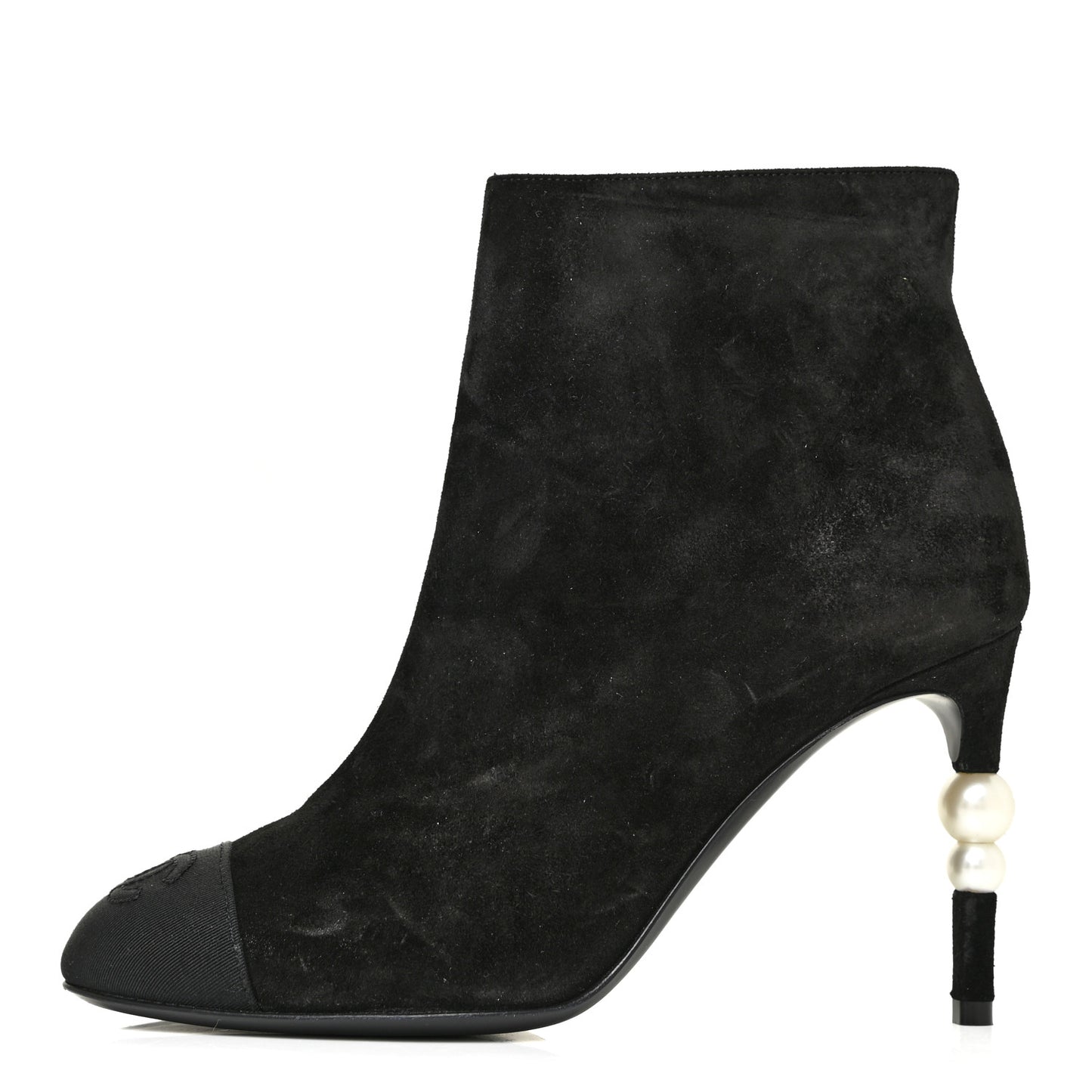 Suede Grosgrain Pearl Ankle Boots 35.5 Black