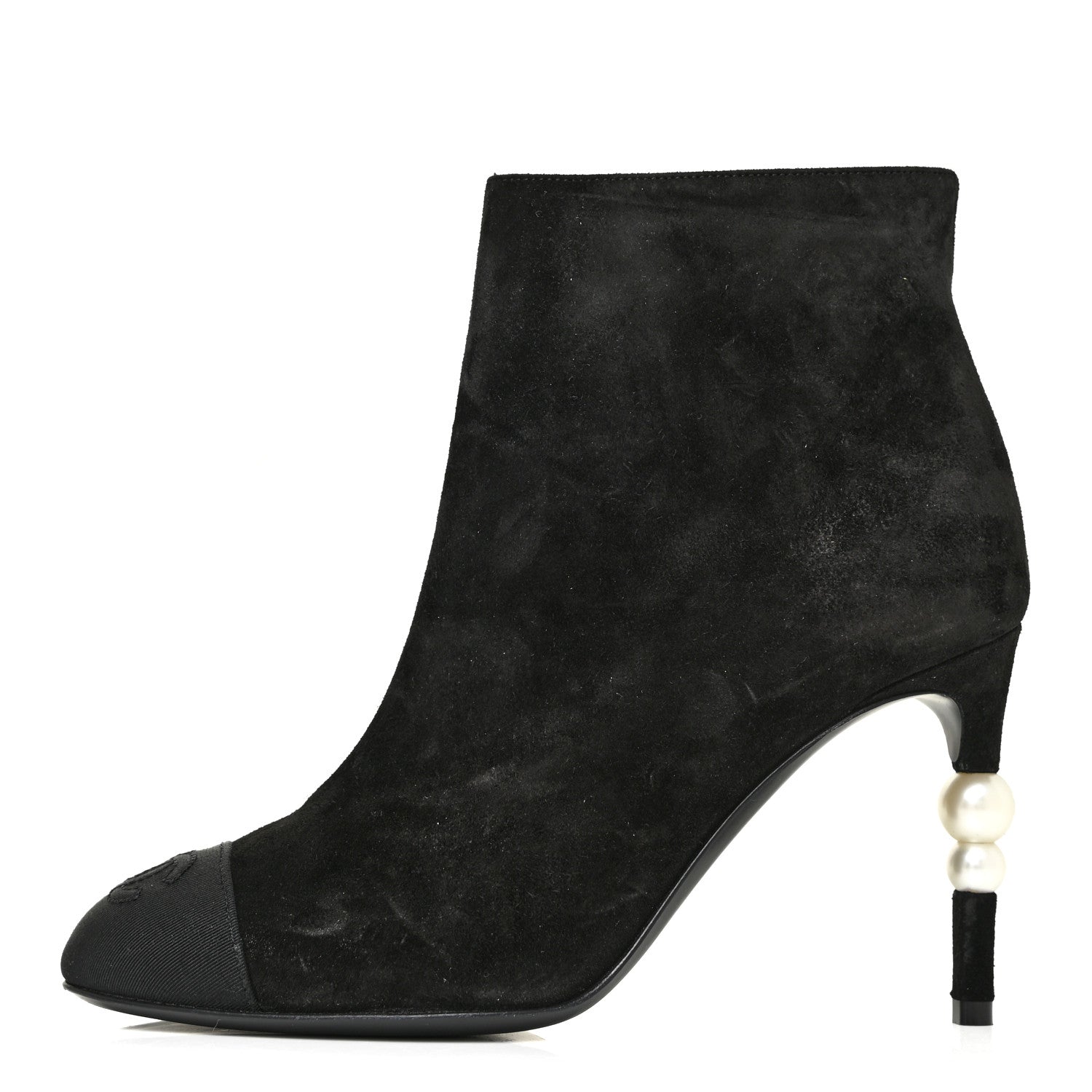 Chanel Suede Grosgrain Pearl Ankle Boots 35.5 Black 2 of 25