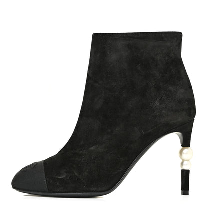 Chanel Suede Grosgrain Pearl Ankle Boots 35.5 Black 2 of 25