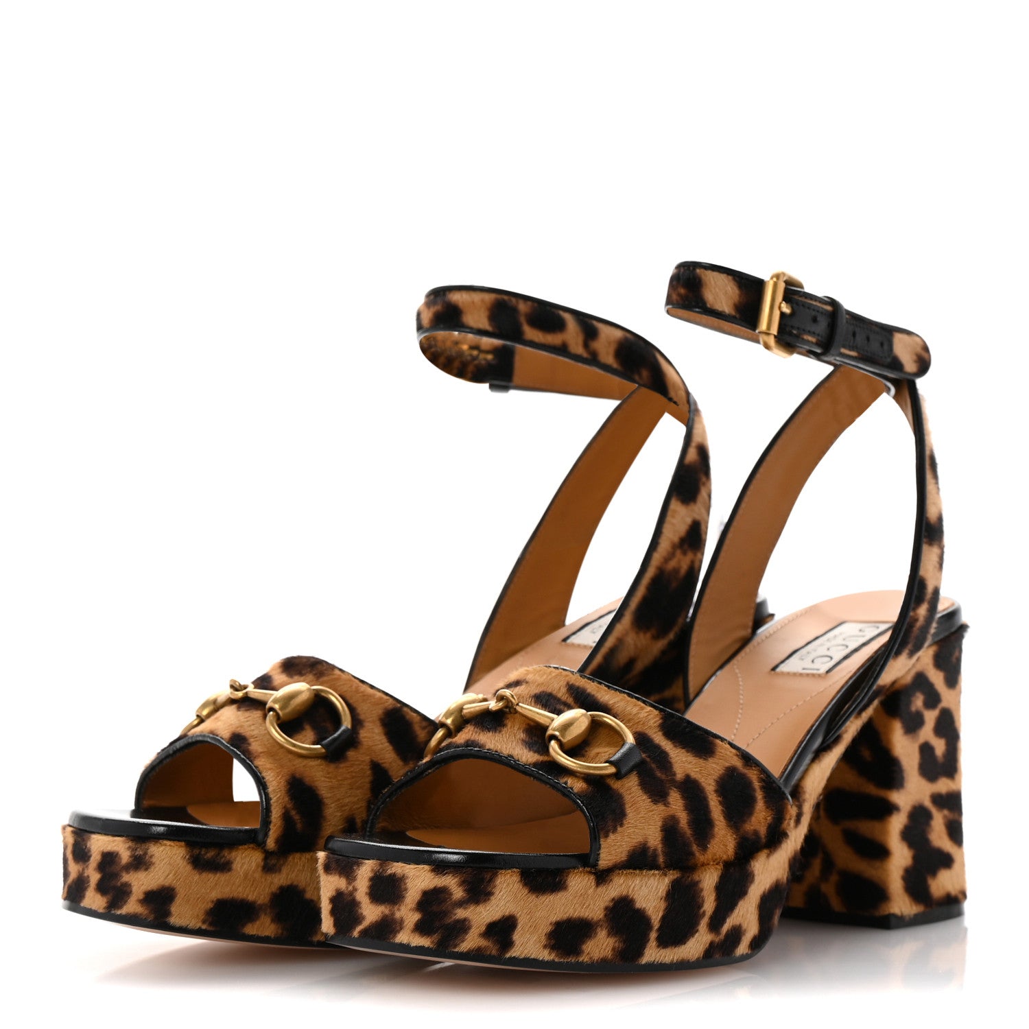 Gucci Calf Hair Leopard Print Horsebit 25/60mm Platform Sandals 37.5 Hazelnut Black 4 of 10