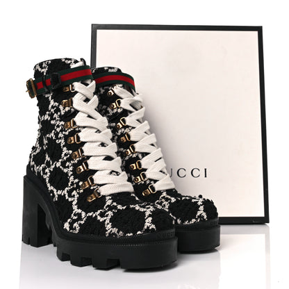 Gucci Tweed GG Monogram Lace Up Combat Ankle Boots 40.5 Black 16 of 16