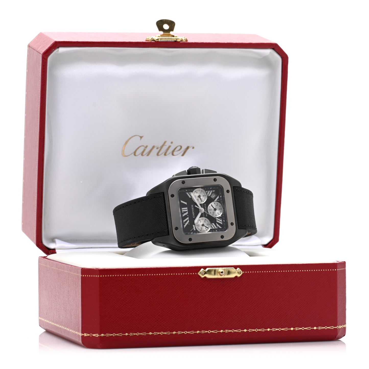 ADLC Titanium Nylon 41mm Santos 100 Chronograph Automatic Watch Black