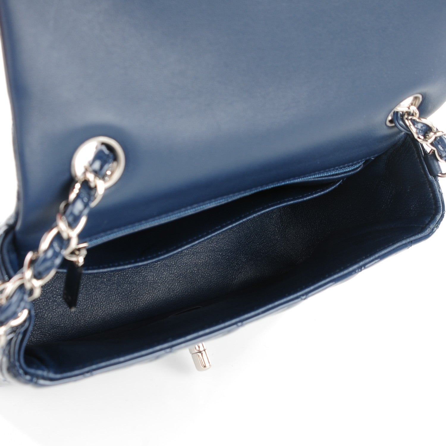 Chanel Patent Quilted Mini Rectangular Flap Navy Blue 8 of 8