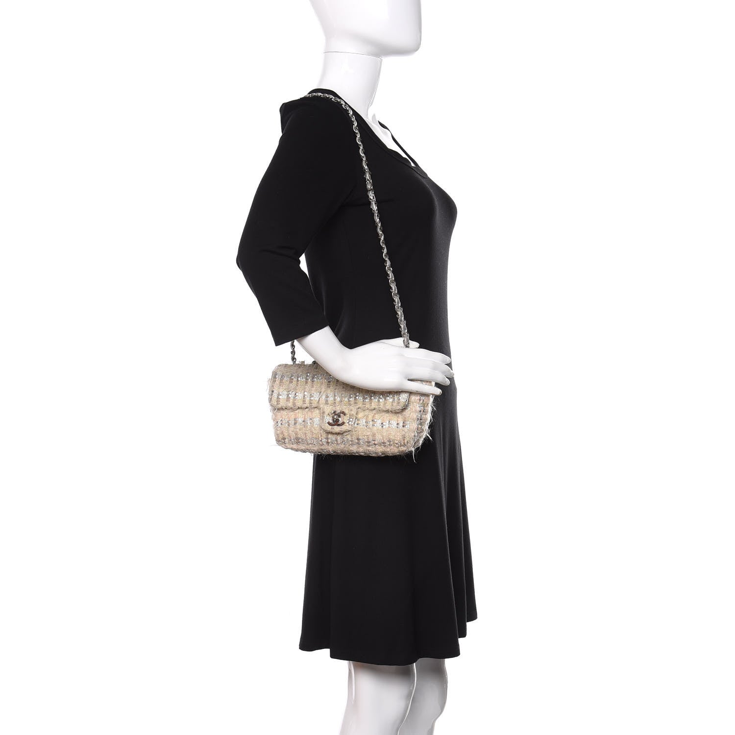 Chanel Tweed Quilted Single Flap Beige 3 of 12