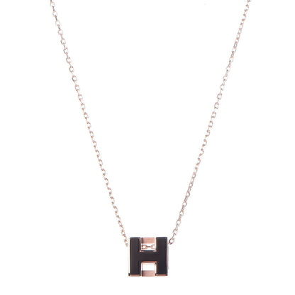 Hermes Rose Gold Lacquered Cage d'H Pendant Necklace Black 1 of 7