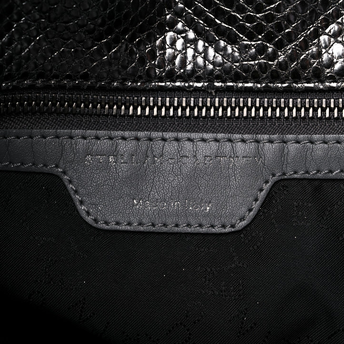 Metallic Snake Print Small Falabella Tote Ruthenium