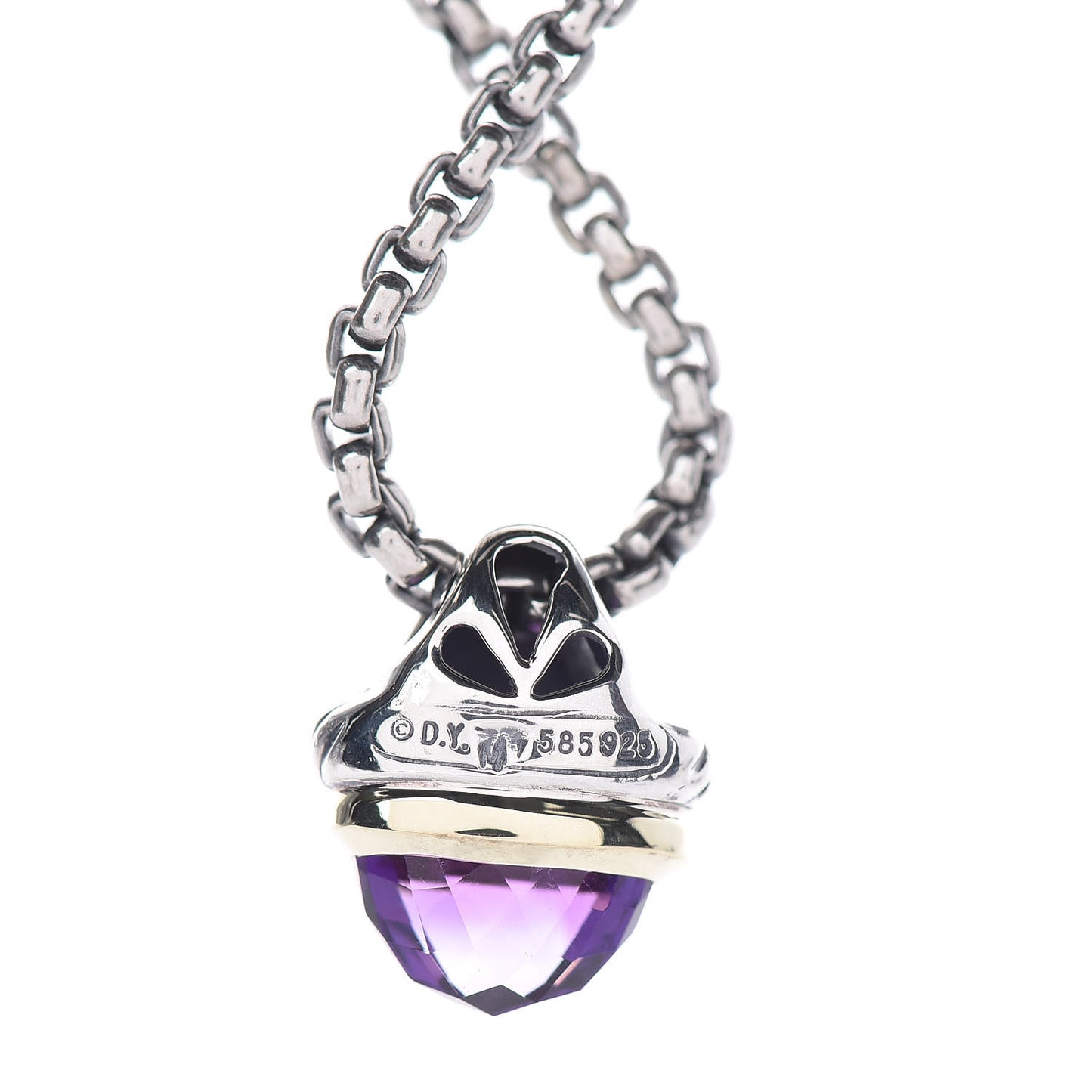 Sterling Silver 14K Yellow Gold Amethyst 10mm Acorn Pendant Necklace