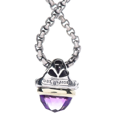 David Yurman Sterling Silver 14K Yellow Gold Amethyst 10mm Acorn Pendant Necklace 5 of 6