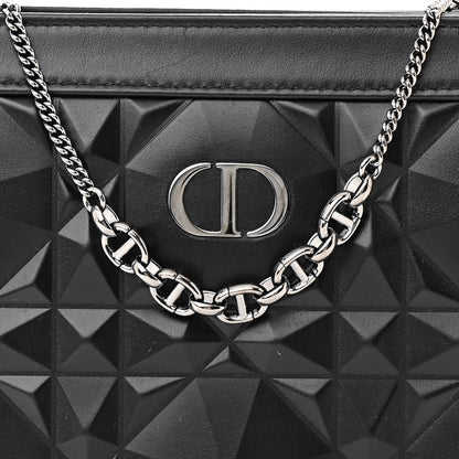 Christian Dior Calfskin Macrocannage Diamond Caro Zipped Pouch With Chain Black 9 of 11