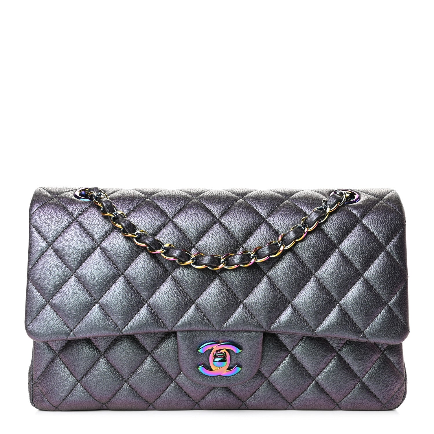 Chanel Iridescent Goatskin Quilted Medium Double Flap Purple 1 of 5