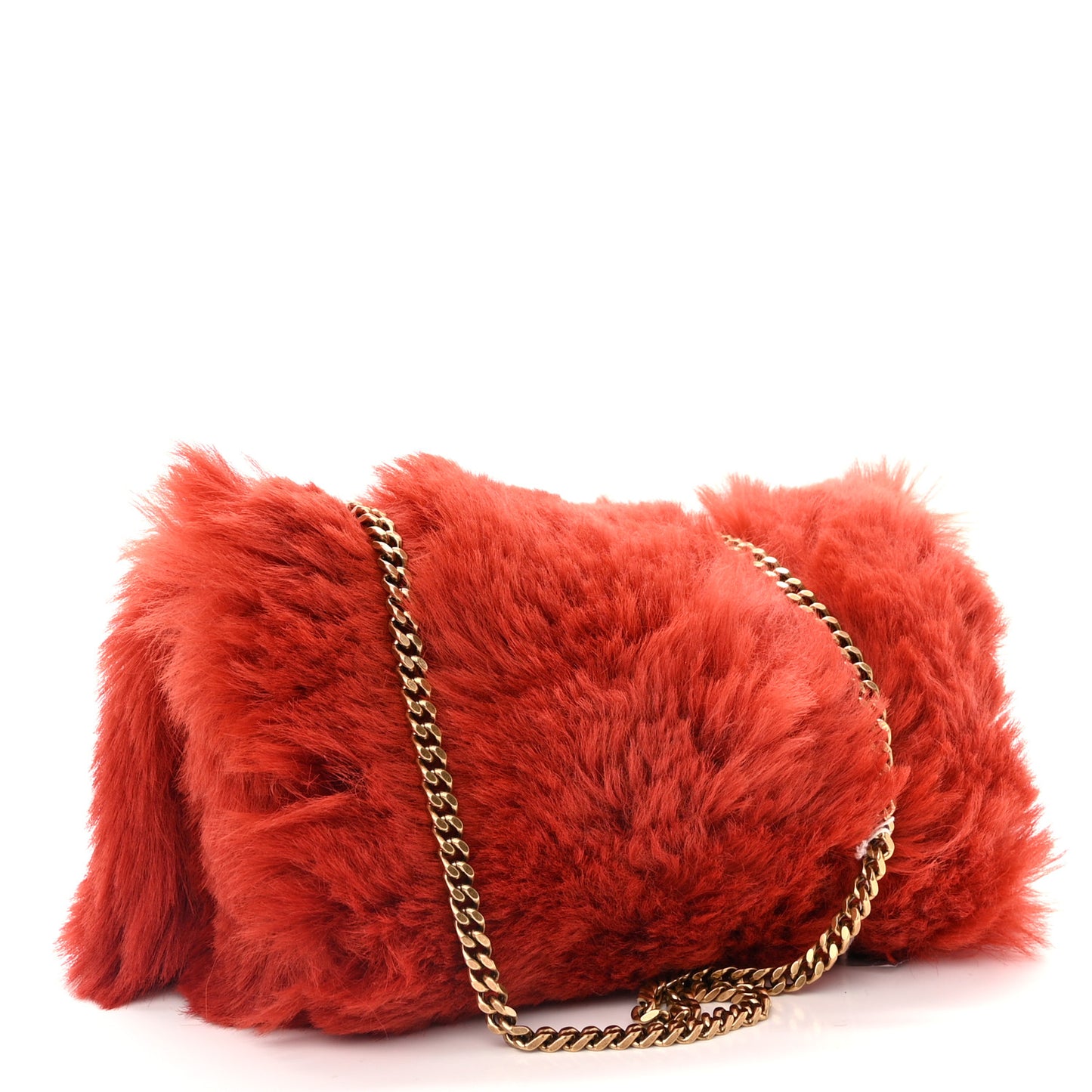 Suede Fur Small Reversible Monogram Kate Satchel Pavot Rouge