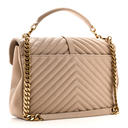 Saint Laurent Sheepskin Matelasse Chevron Monogram Large College Satchel Dark Beige 3 of 11