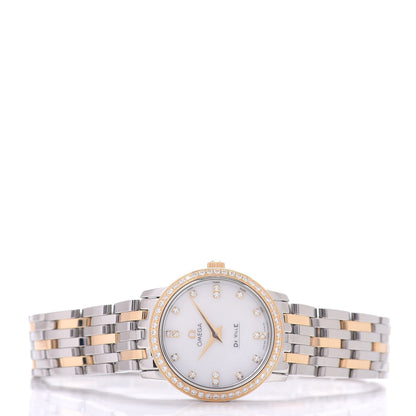Omega Stainless Steel 18K Yellow Gold Diamond Bezel Mother of Pearl 27mm De Ville Quartz Watch 413.25.27.60.55.001 2 of 4
