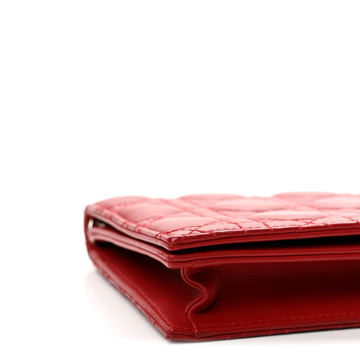Christian Dior Lambskin Cannage Rendezvous Chain Wallet Red 9 of 13