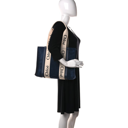 Chloe Suede Calfskin Medium Woody Ribbon Tote Navy 2 of 8