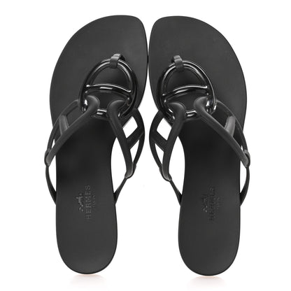 Hermes Rubber Womens Egerie Sandals 37 Black 2 of 9
