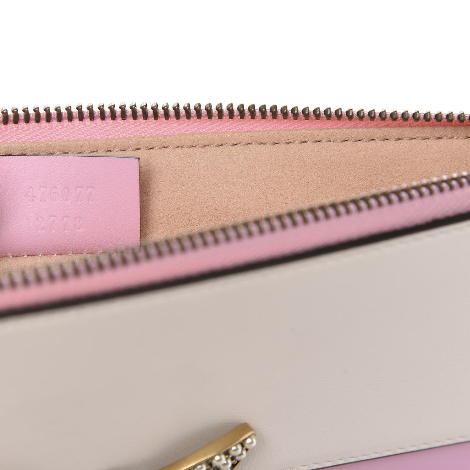 Gucci Calfskin Striped Oversized Bee Zip Pouch White Pink Red 7 of 9