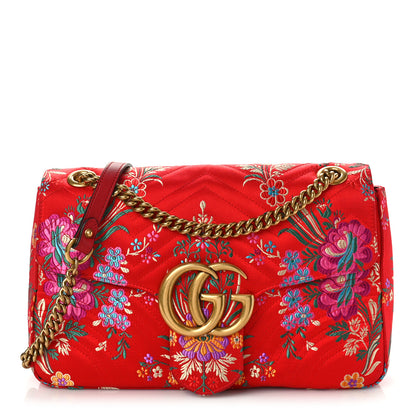 Gucci Jacquard Matelasse Floral Medium GG Marmont Shoulder Bag Red 1 of 10