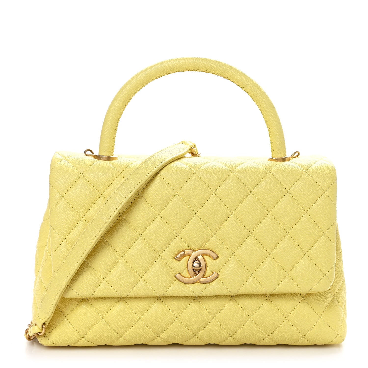 Chanel Caviar Quilted Small Coco Handle Flap Yellow 1 of 10