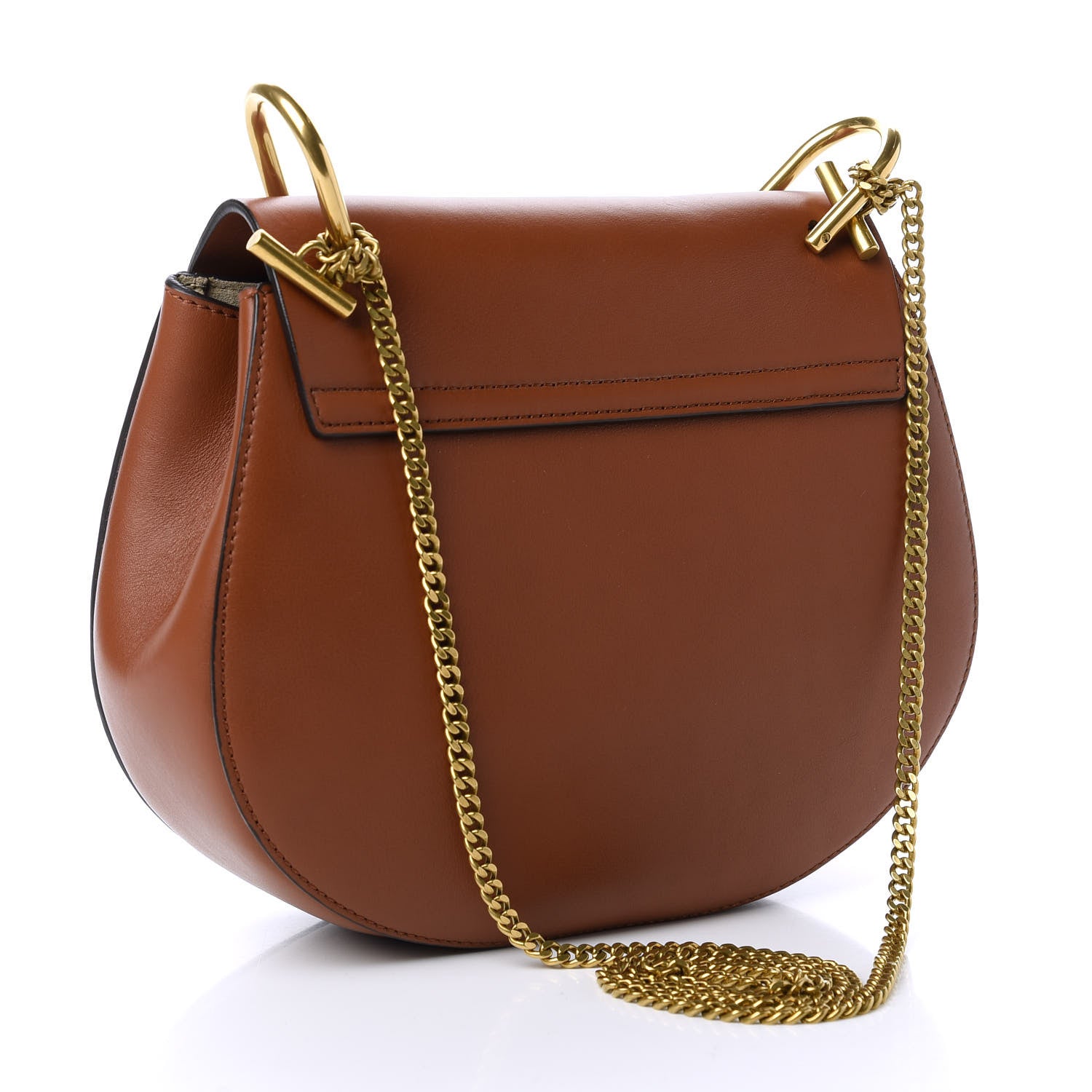 Chloe Suede Calfskin Striped Patchwork Studded Drew Shoulder Bag Caramel Multicolor 3 of 9