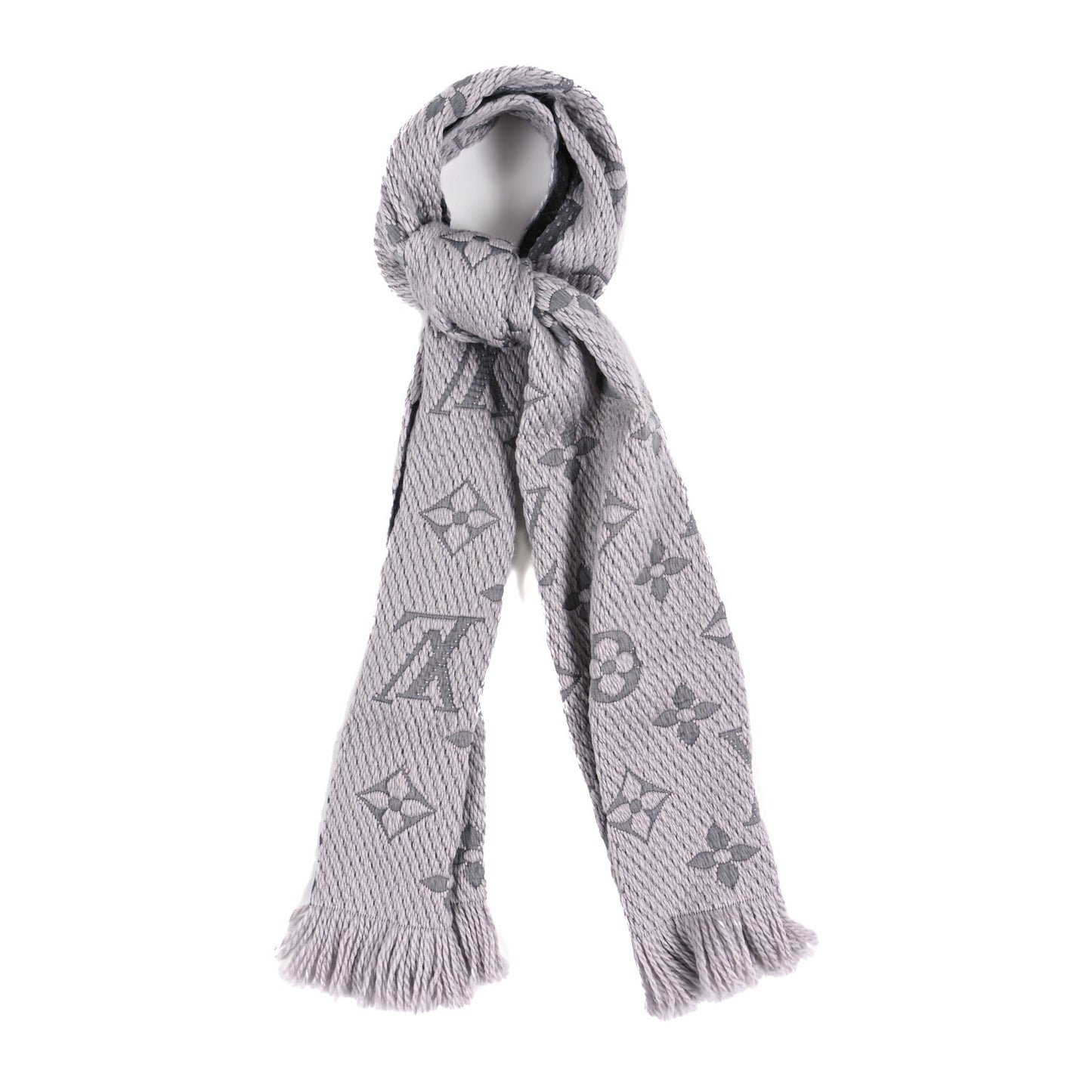Wool Silk Logomania Scarf Pearl Grey