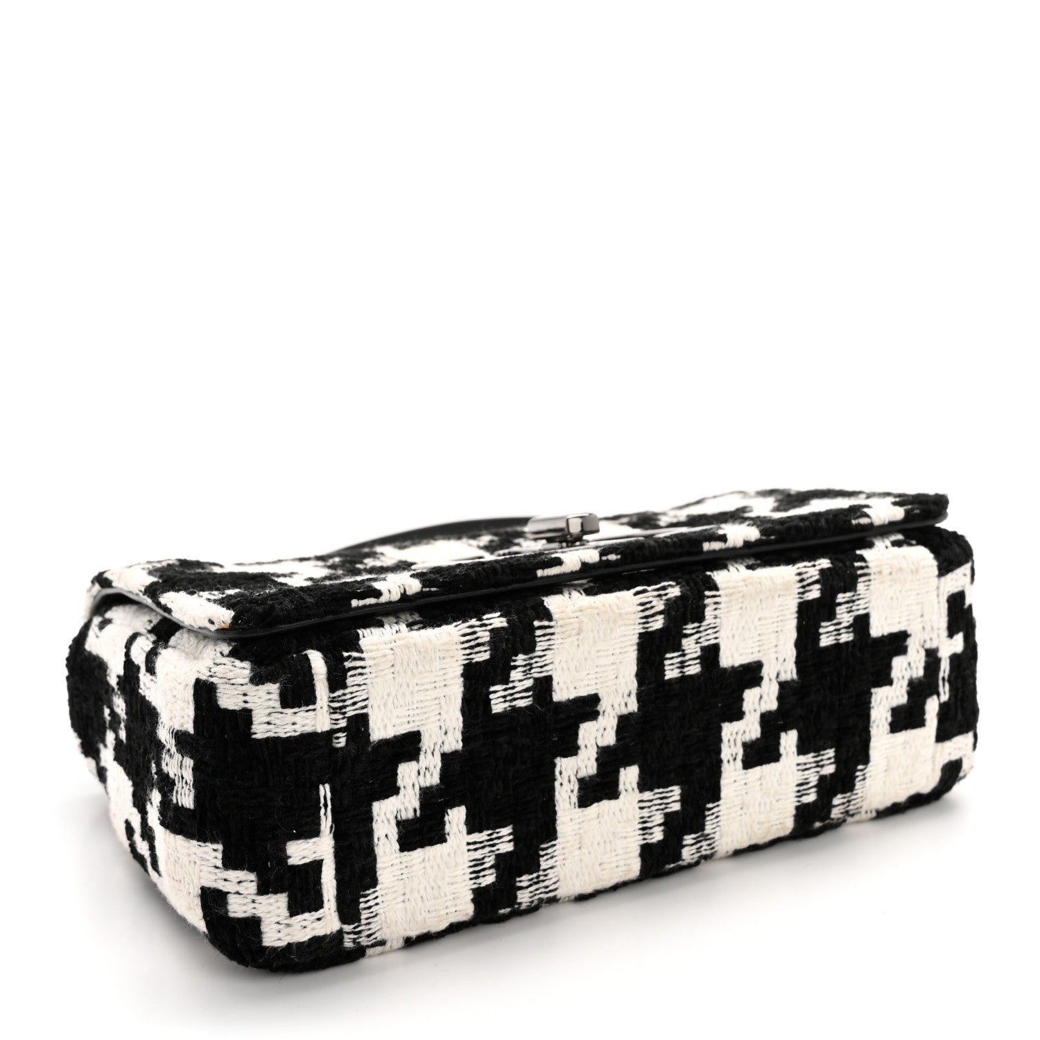 Christian Dior Tweed Macro Houndstooth Small Caro Bag Black White 4 of 13