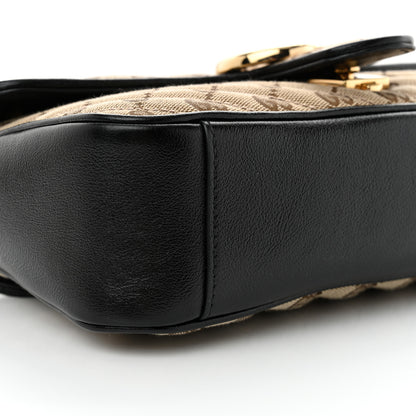 Gucci Monogram Matelasse Diagonal Small GG Marmont Shoulder Bag Beige Black 9 of 10