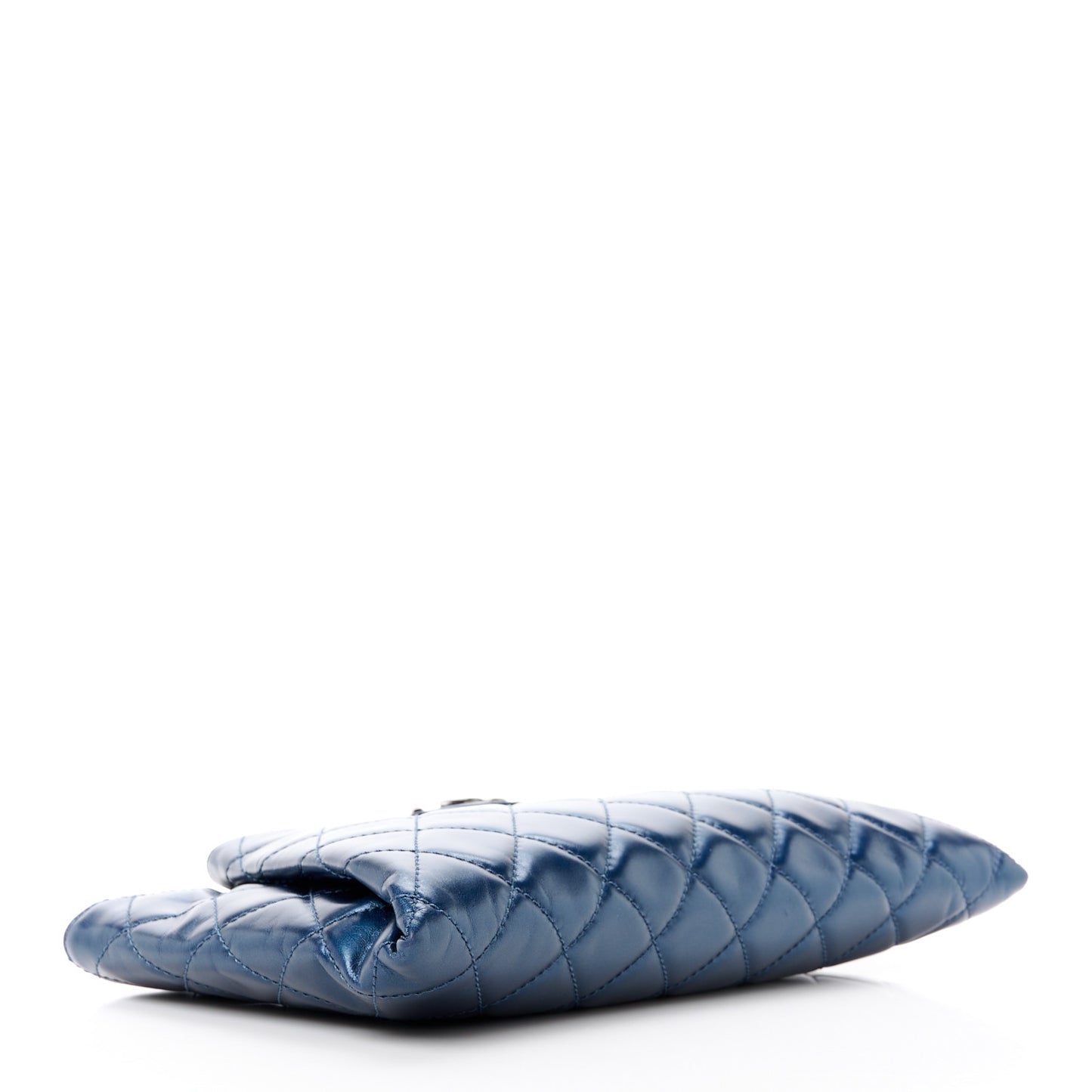 Glazed Calfskin Quilted Coco Pleats Clutch Navy