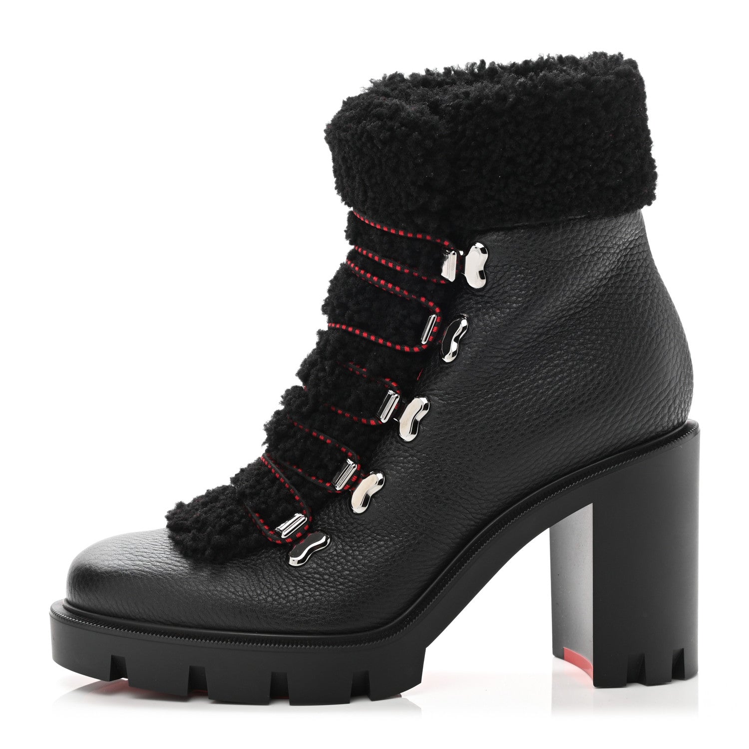 Christian Louboutin Grained Calfskin Shearling Edelvizir 70 Ankle Boots 37 Black 1 of 7