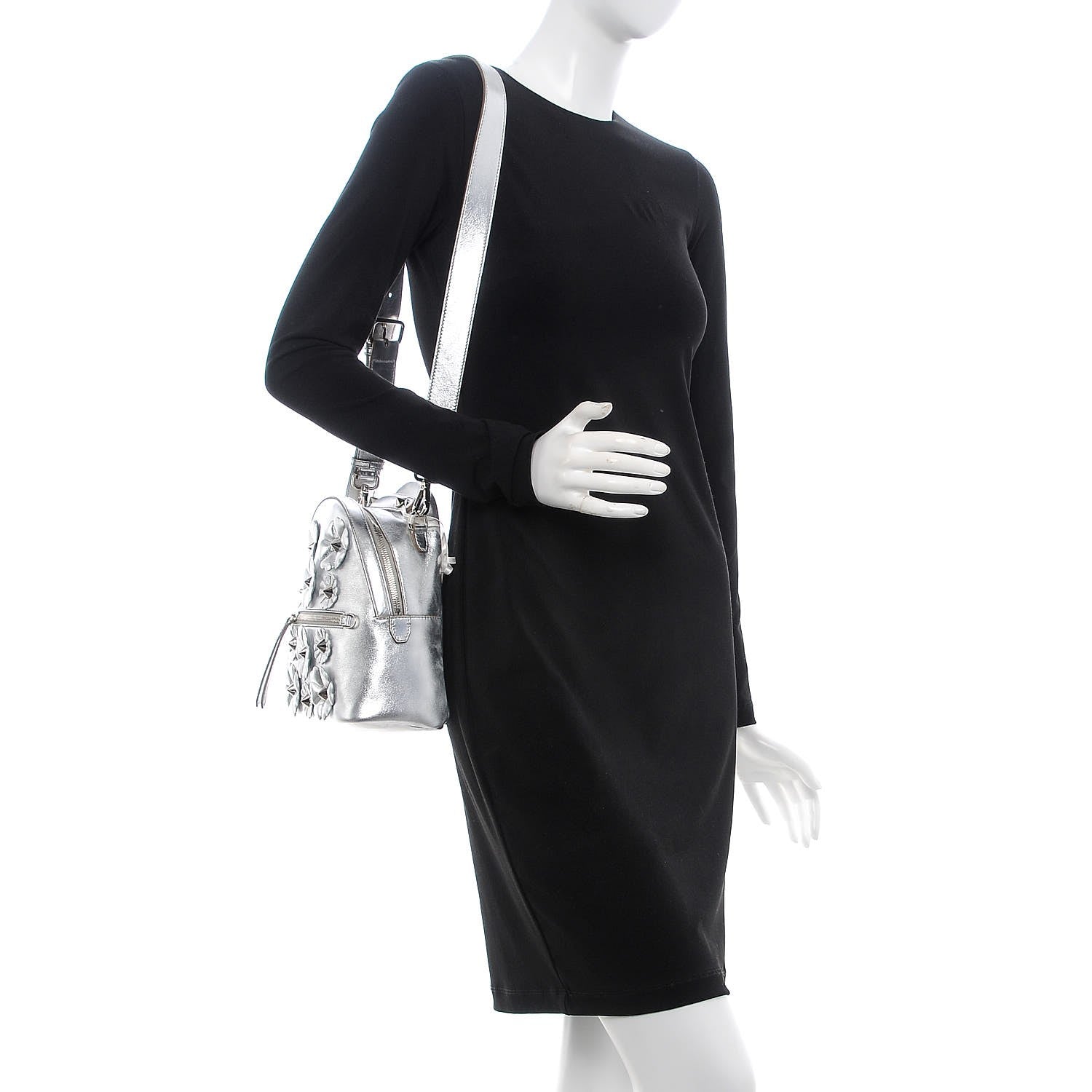 Fendi Vitello Catalan Mirror Flowerland Mini Backpack Argento 2 of 7