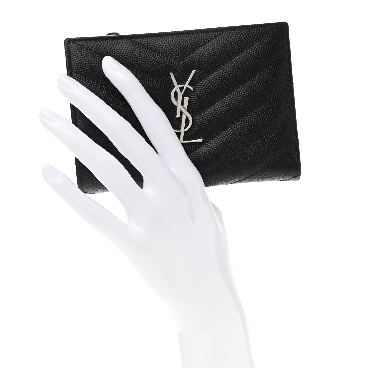 Saint Laurent Grain De Poudre Matelasse Chevron Monogram Zipped Two-Part Wallet Black 2 of 8