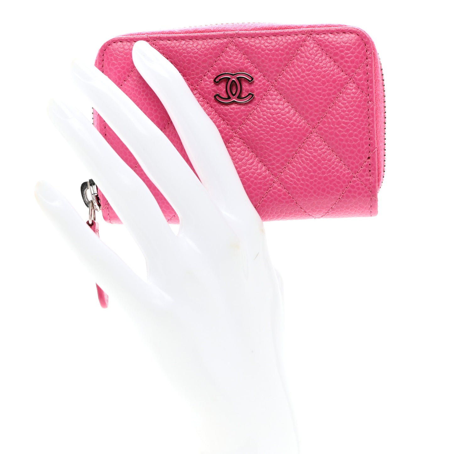 Caviar Quilted Zip Coin Purse Pink
