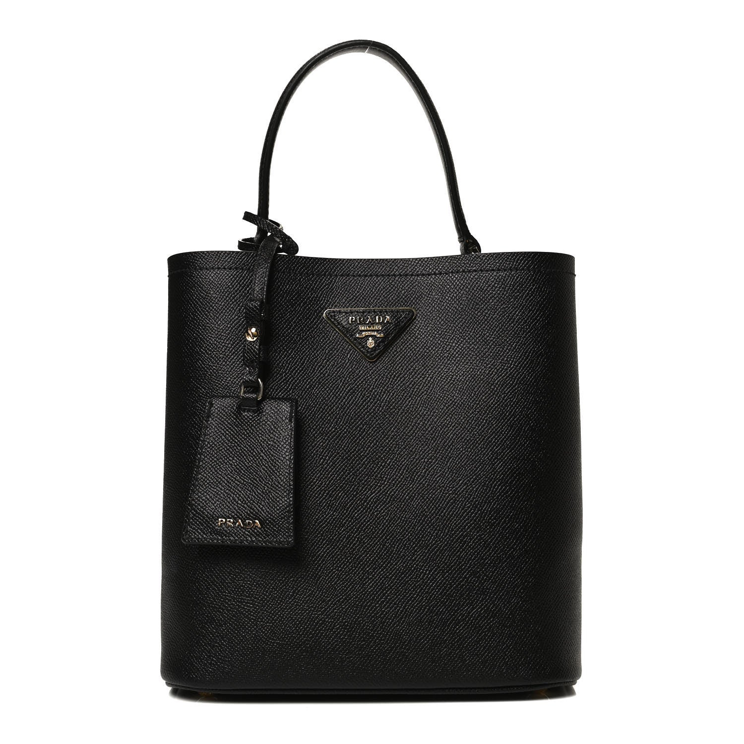 Prada Saffiano Cuir Medium Panier Bucket Bag Black Fuoco 1 of 9
