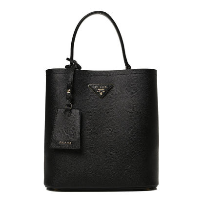 Prada Saffiano Cuir Medium Panier Bucket Bag Black Fuoco 1 of 9