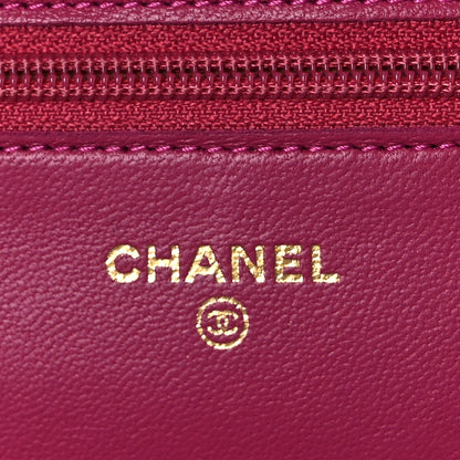 Chanel Lambskin Camellia Embossed Wallet On Chain WOC Fuchsia 5 of 11