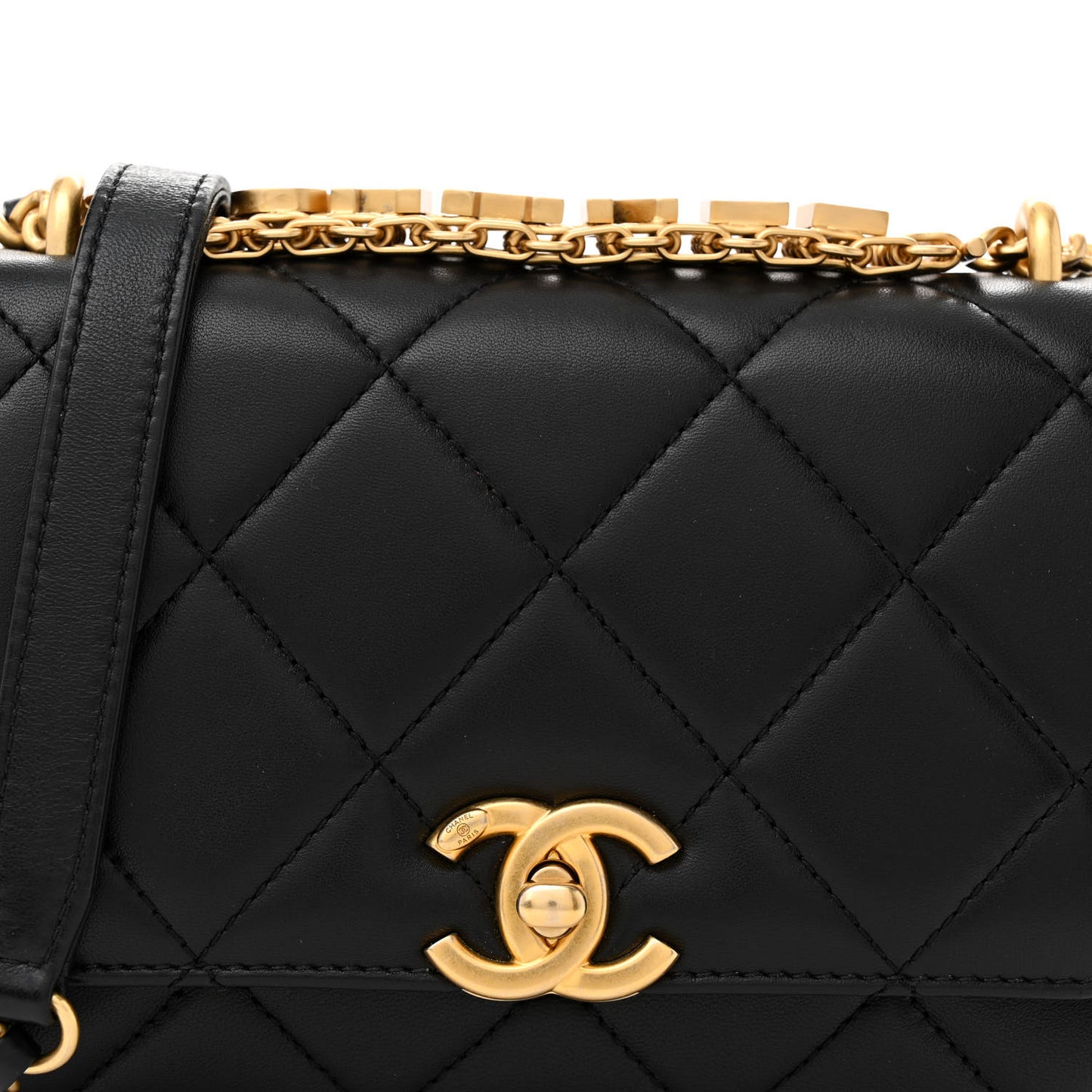 Lambskin Quilted Mini CC Crystal Logo Chain Flap Black