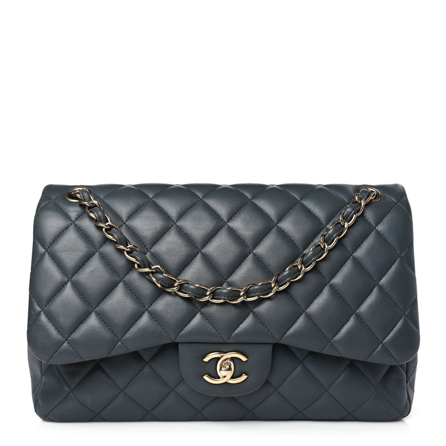Lambskin Quilted Jumbo Double Flap Grey