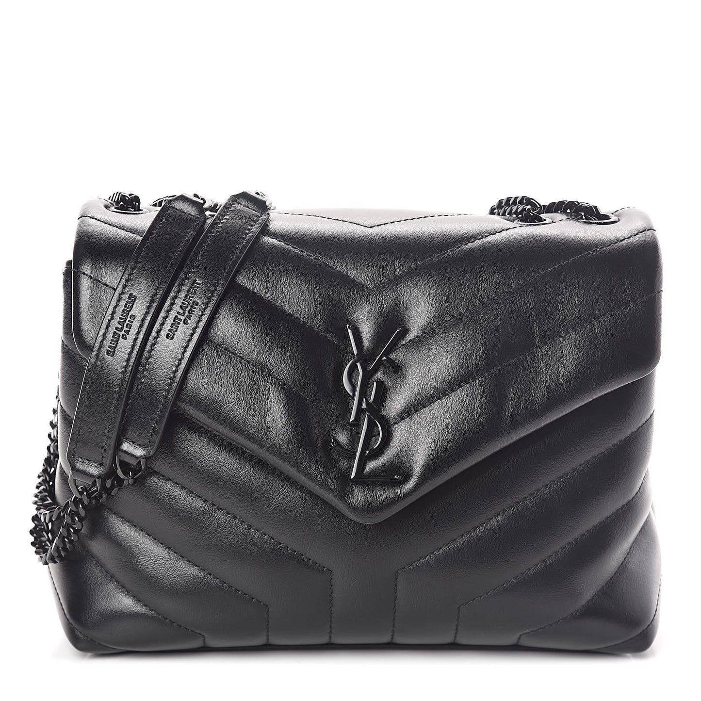 Calfskin Y Quilted Monogram Small Loulou Chain Satchel Black