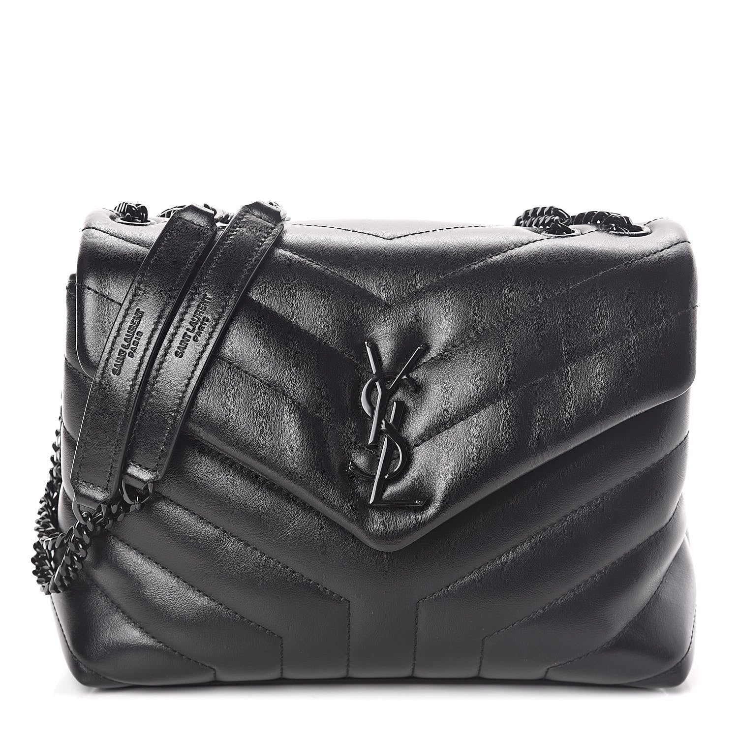 Saint Laurent Calfskin Y Quilted Monogram Small Loulou Chain Satchel Black 1 of 9