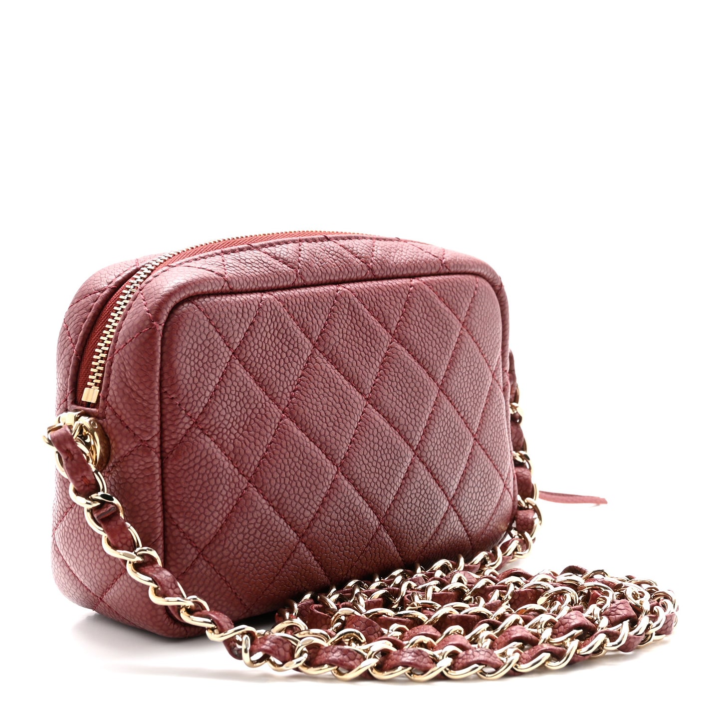 Caviar Quilted Mini Coco Tassel Camera Case Burgundy