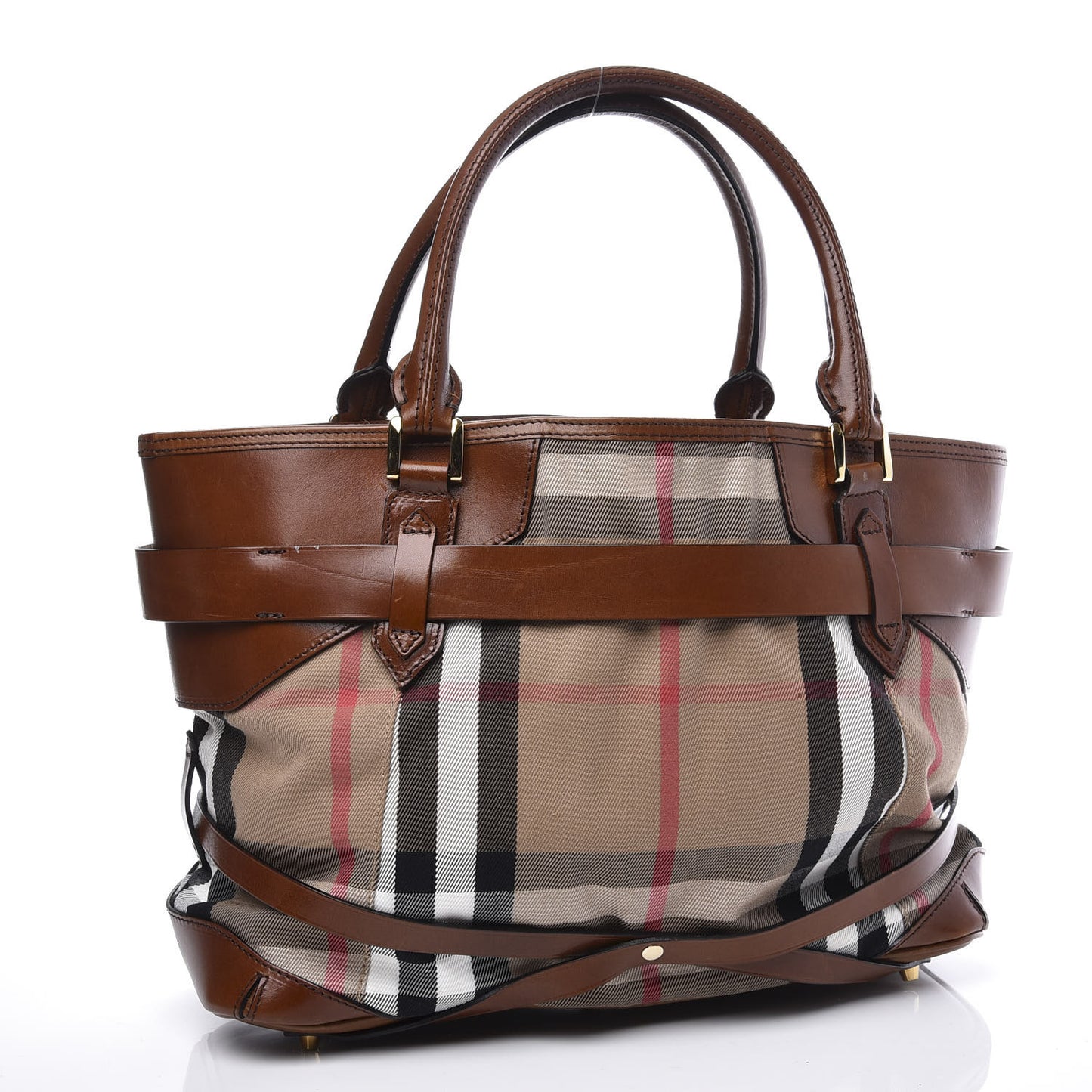 House Check Bridle Calfskin Medium Lynher Tote Dark Tan