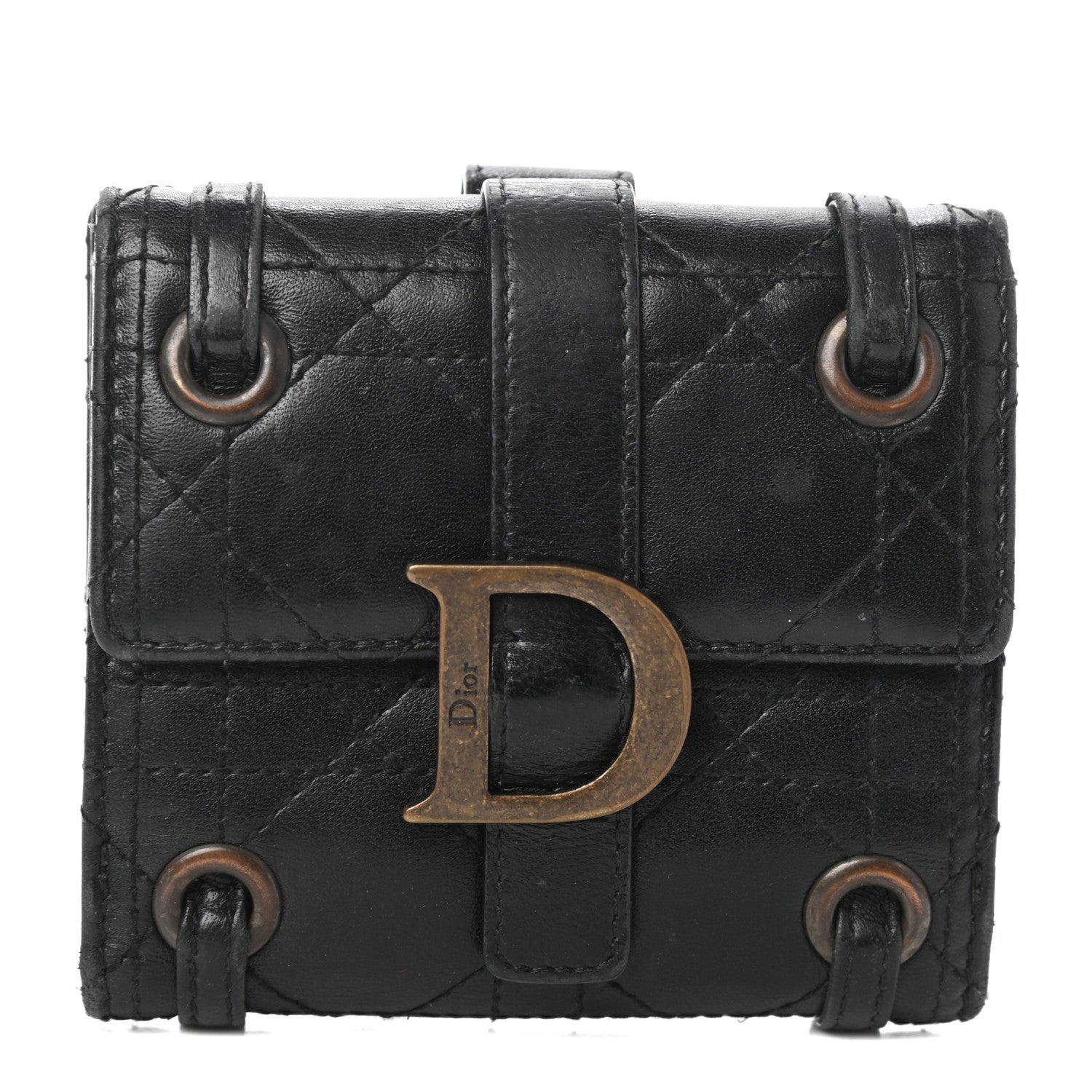 Christian Dior Lambskin Cannage D Flap Wallet Black 2 of 12