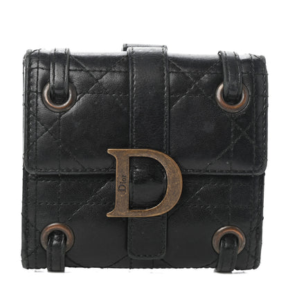Christian Dior Lambskin Cannage D Flap Wallet Black 2 of 12
