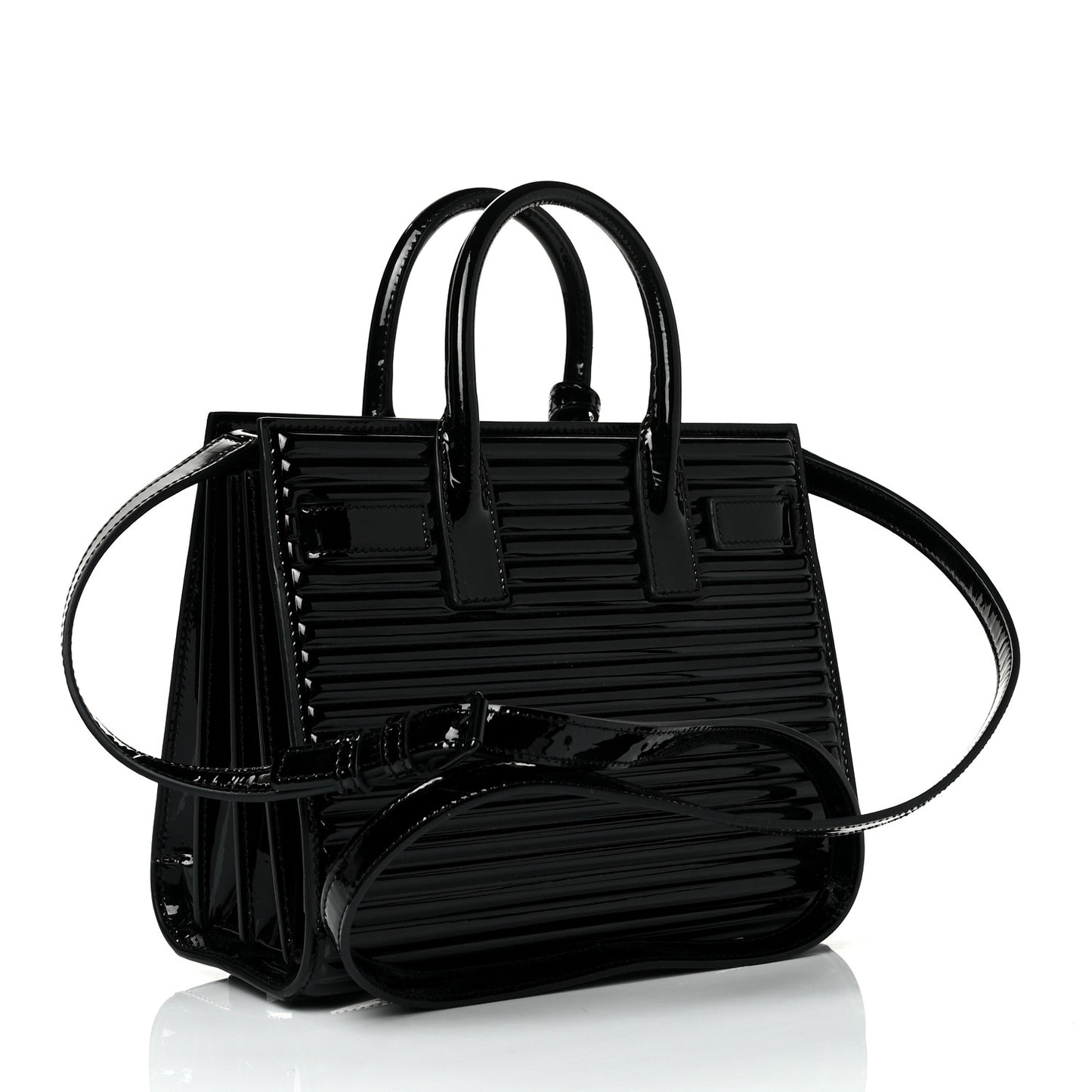 Ribbed Patent Calfskin Nano Sac De Jour Black