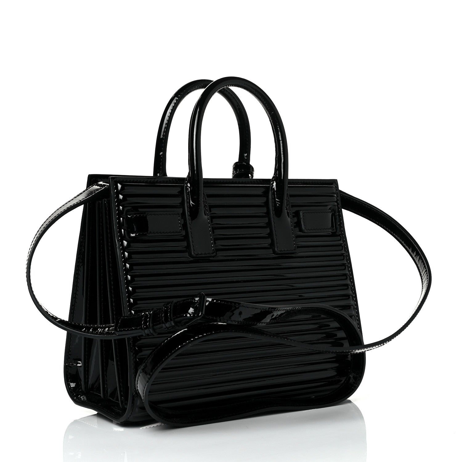 Saint Laurent Ribbed Patent Calfskin Nano Sac De Jour Black 3 of 8