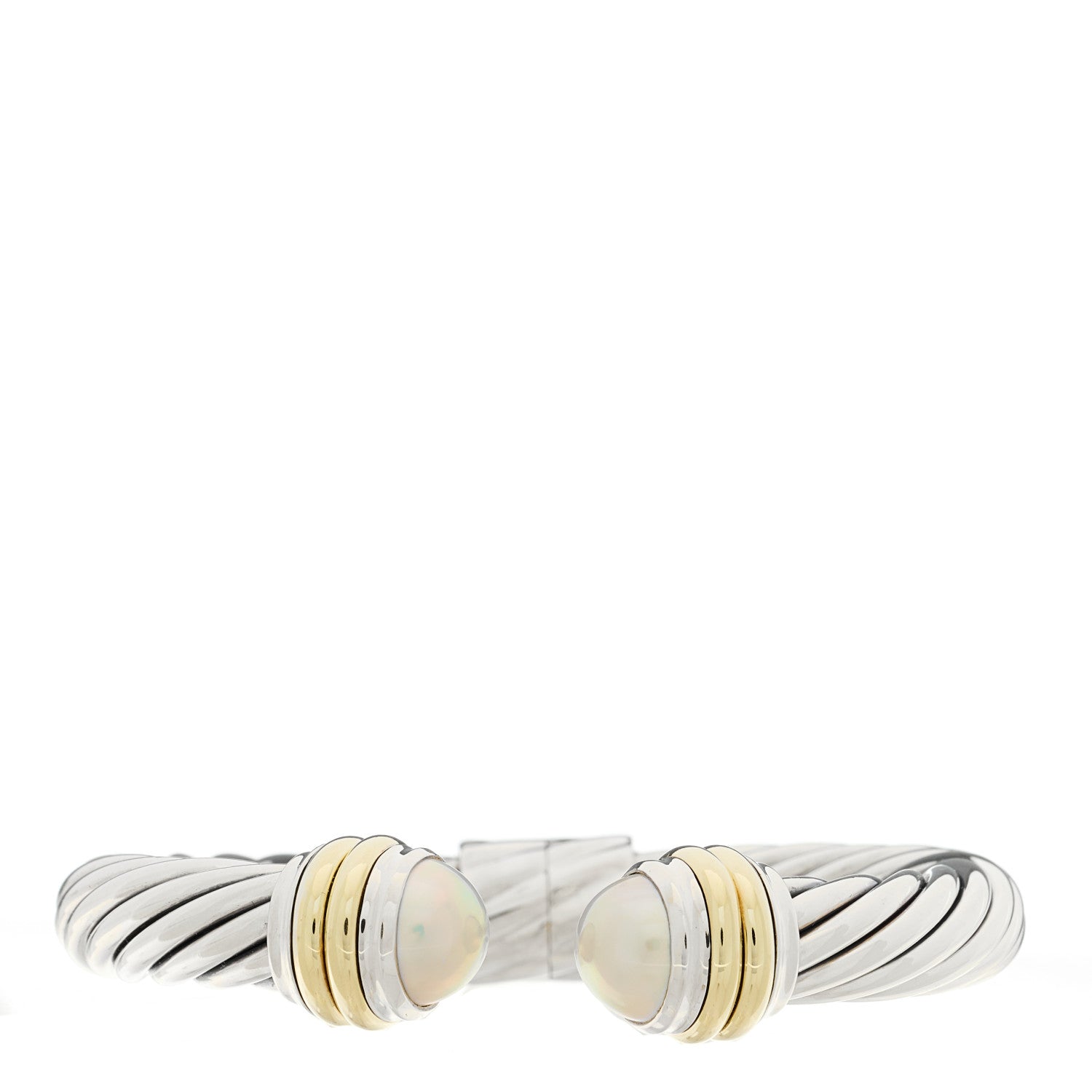 David Yurman Sterling Silver 14K Yellow Gold Pearl 10mm Cable Classics Hinged Bracelet 1 of 3